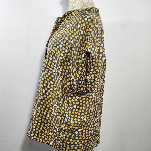 CAbi Women's Size S 100% Silk Yellow Polka Dot Short Sleeve Boxy Button Up Top - Picture 9 of 16